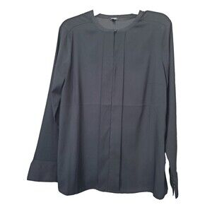 Expresss Relaxed Portofino Black Pleated Front Keyhole Neck Long Sleeve Blouse L
